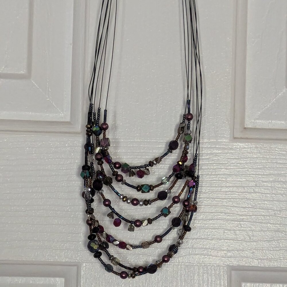 Chico's Signed 7-Strand Glass Bead Necklace - Shimmers!